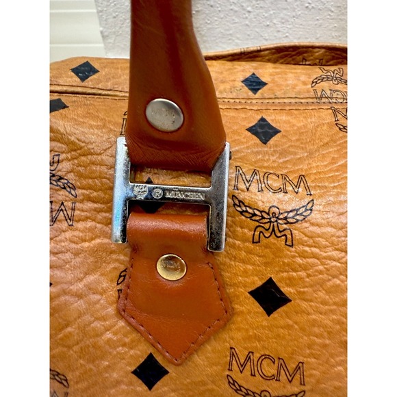 VTG MCM Cognac Monogram Visetos Boston Bag Coated Canvas Small Purse - Picture 4 of 16